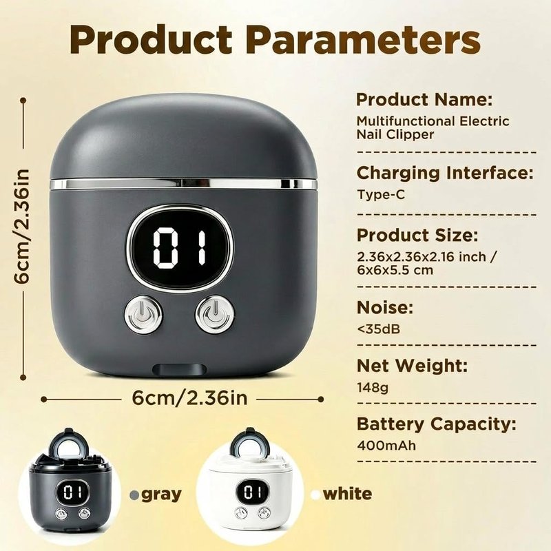 Electric Nail Clippers, 3-in-1 Automatic Nail Trimmer & Grinder for Seniors Women&Men, Adjustable 1-1.6mm Blade Opening for Thick & Thin Nail, Electric Nail Clipper with LED Light Nail Storage (Gray)