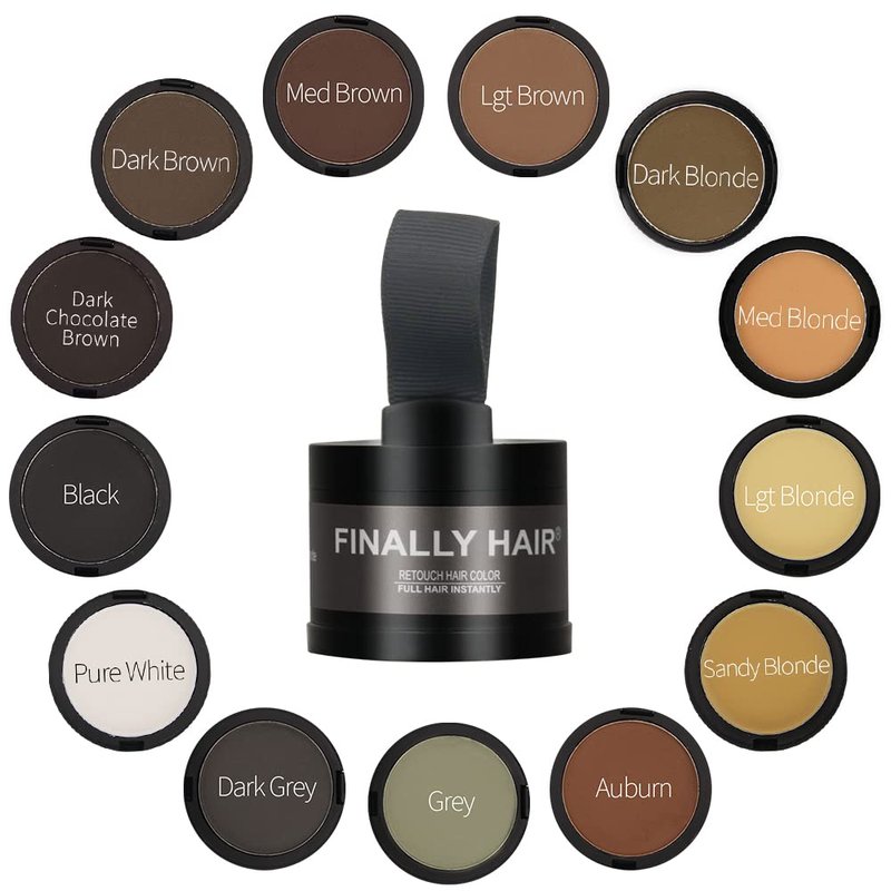 Finally Hair Fiber Concealer - Waterproof Black Hair Loss Solution, Hairline Creator, Eyebrow Enhancer & Beard Filler with Dab-on Shadow Powder