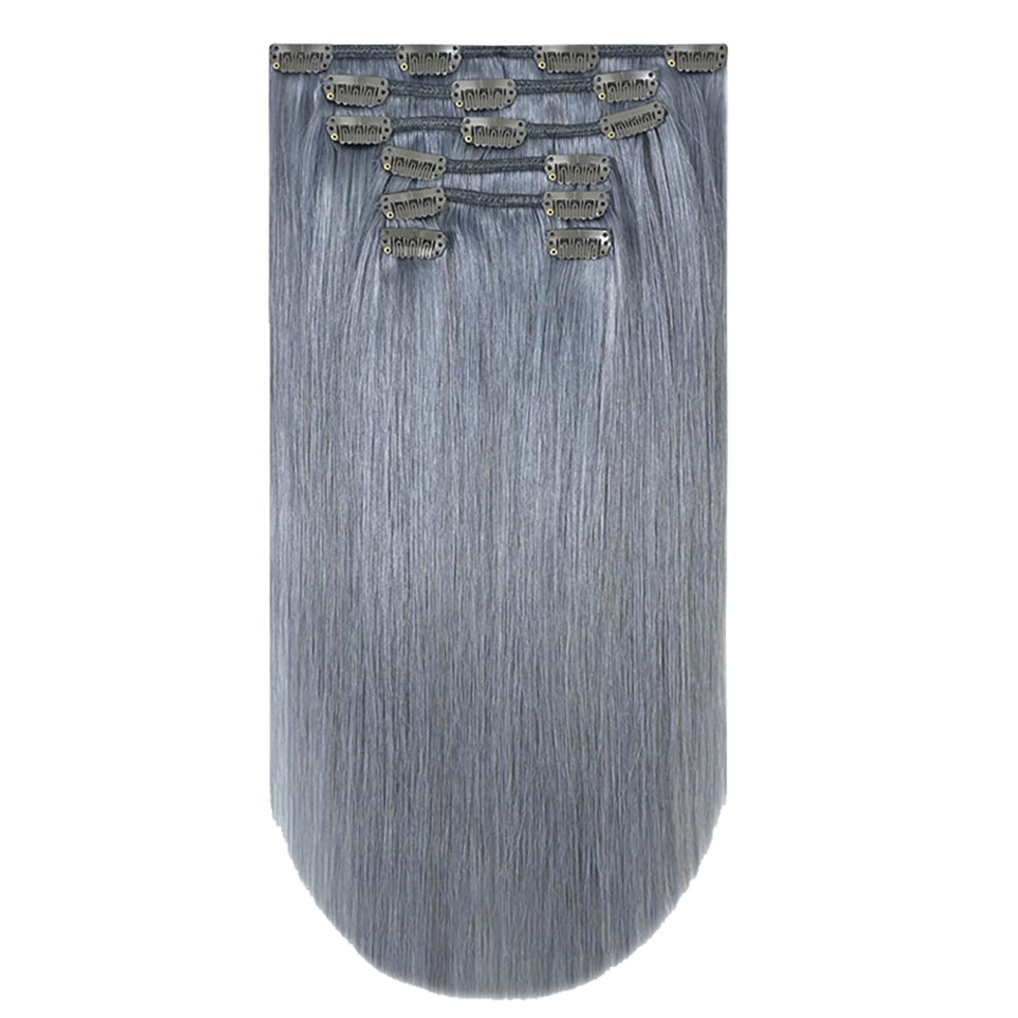 Grey Clip in Hair Extensions Real Human Hair, 14 Inch 120g/7Pcs,Full Shine Remy Human Hair,Gray Straight Clip ins Brazilian Virgin Human Hair Extensions