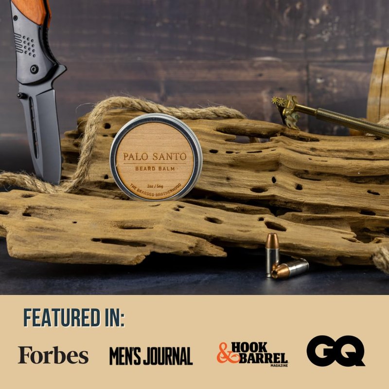 The Bearded Brotherhood TBB Palo Santo Beard Balm for Men | Natural Beard Conditioner and Styler with Shea Butter, Jojoba Oil, Argan Oil | Sweet Woodsy Scent | Handcrafted in Texas | 2 oz