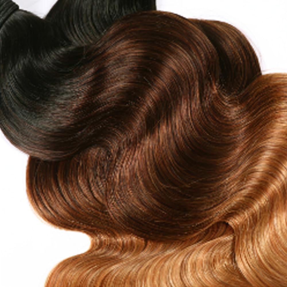 HeioWuio 22 24 26 Inch T1B/4/27 Blonde Bundles Body Wave 3 Bundles Human Hair Brazilian Remy Hair 100 Grams/Bundle Unprocessed Virgin Hairs Ombre Blonde Color Body Wave Bundle Weaves Extensions