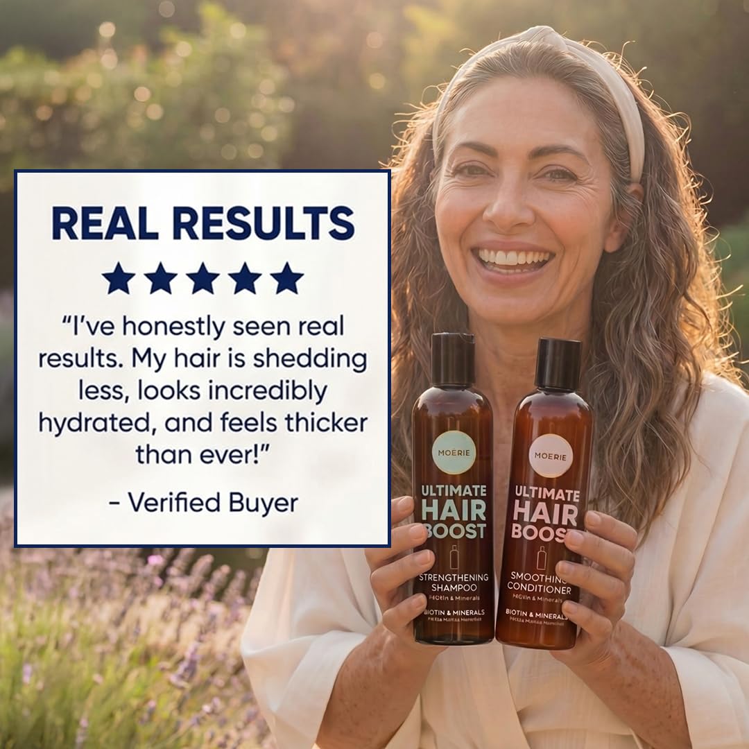 Moerie Hair Growth Shampoo and Conditioner for Women and Men, Hair Loss Solution with Biotin and Rosemary, Thickening Shampoo and Conditioner for Thinning Hair – Promotes Regrowth, Double Set
