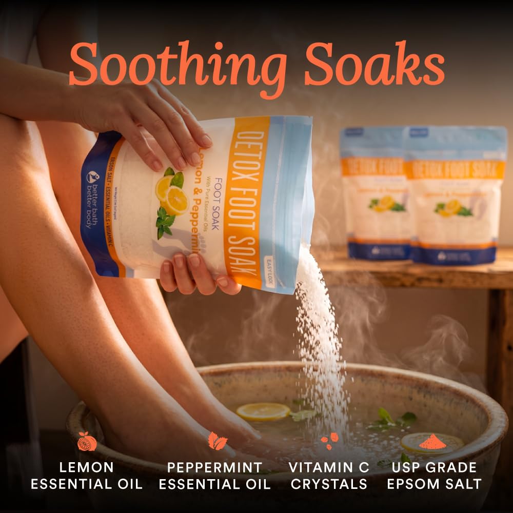 Detox Foot Soak (3 Pack) Epsom Salt Soothing Soaks and Athlete's Foot Detox with Essential Oils in BPA Free Pouch with Press Lock Seal (Bundle with Three 2 Lbs Pouches 6 Lbs Total)