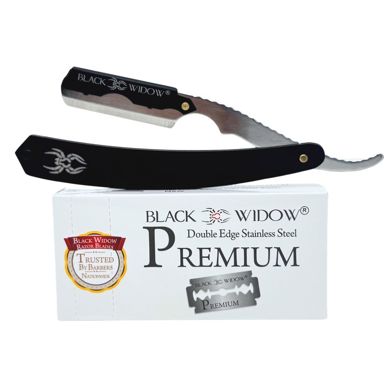 Black Widow Professional Straight Razor for Barbers β Wooden Handle, Stainless Steel Blade Holder β Precision Shaving Tool for Menβs Grooming β Easy Blade Replacement β Est. 2016