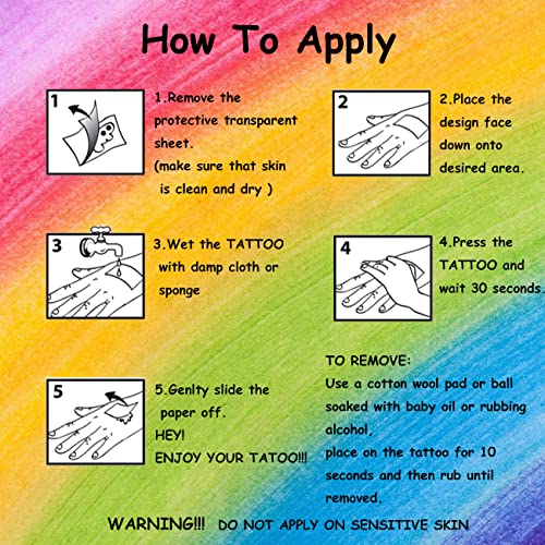 CHARLENT Glow in The Dark Rainbow Temporary Tattoos - Waterproof & Easy to Remove, 74 Styles for Pride & Parties