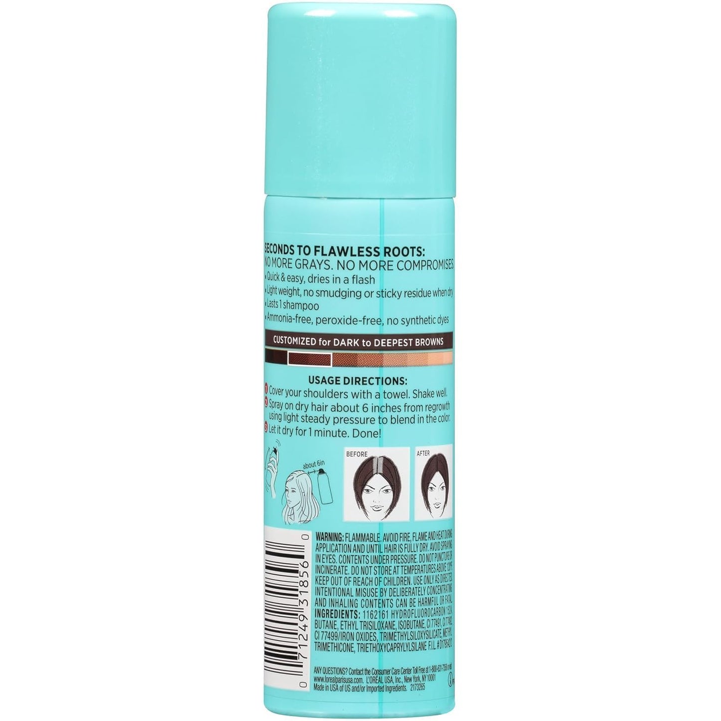 L'Oreal Paris Magic Root Cover Up - Dark Brown Gray Hair Spray | 100% Coverage, Ammonia-Free, 2 oz