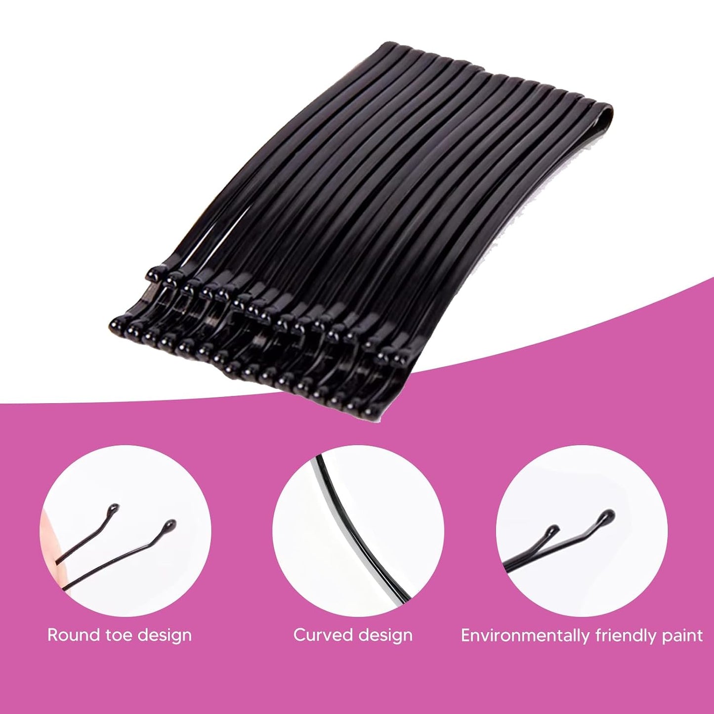 Curved Bobby Pins - 100PCS 2.2-Inch Super Grip Black Hair Clips | Reusable for Thick Hair