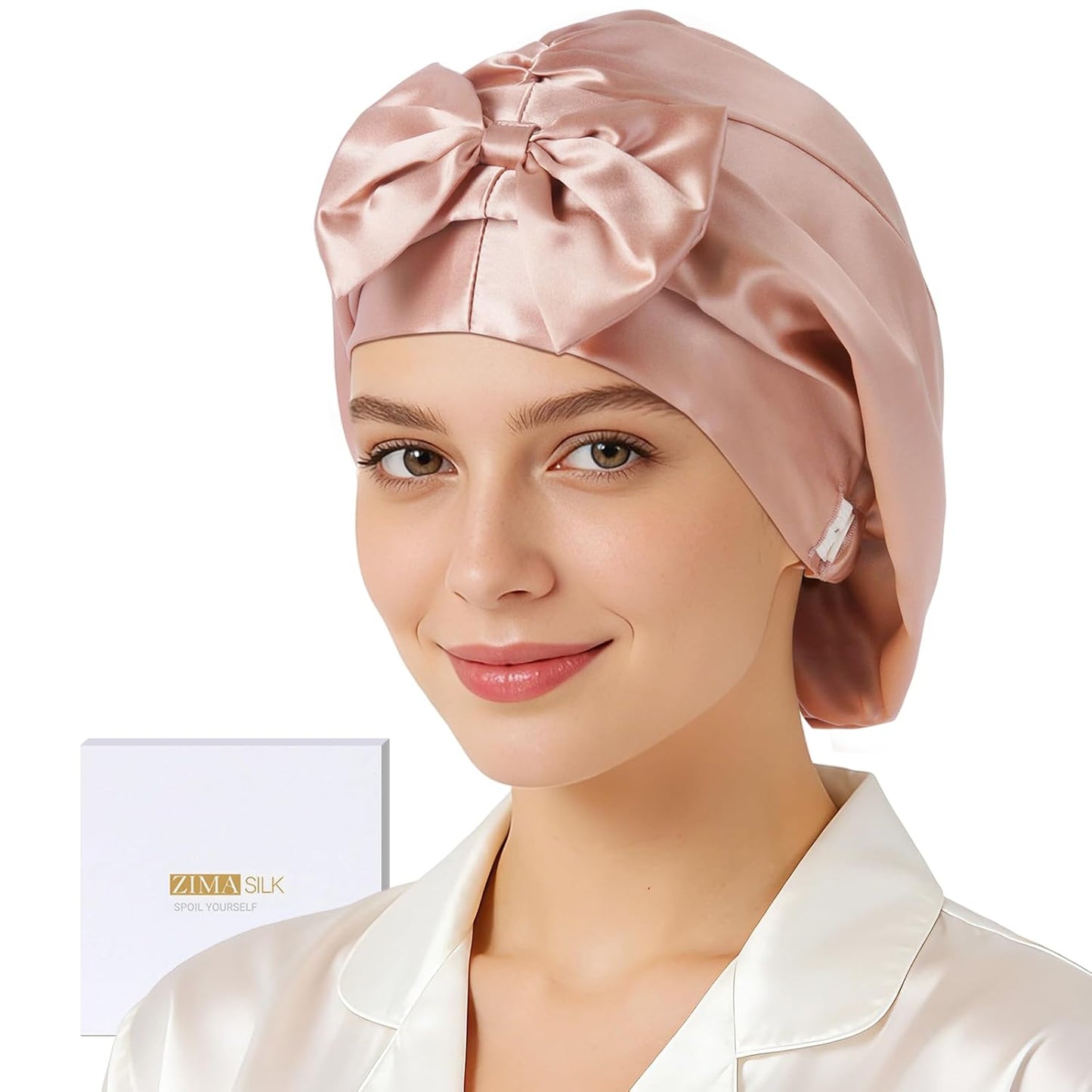 ZIMASILK 22 Momme Pure Mulberry Silk Bonnet - Adjustable Double-Layered Hair Protection | Anti-Frizz, Black