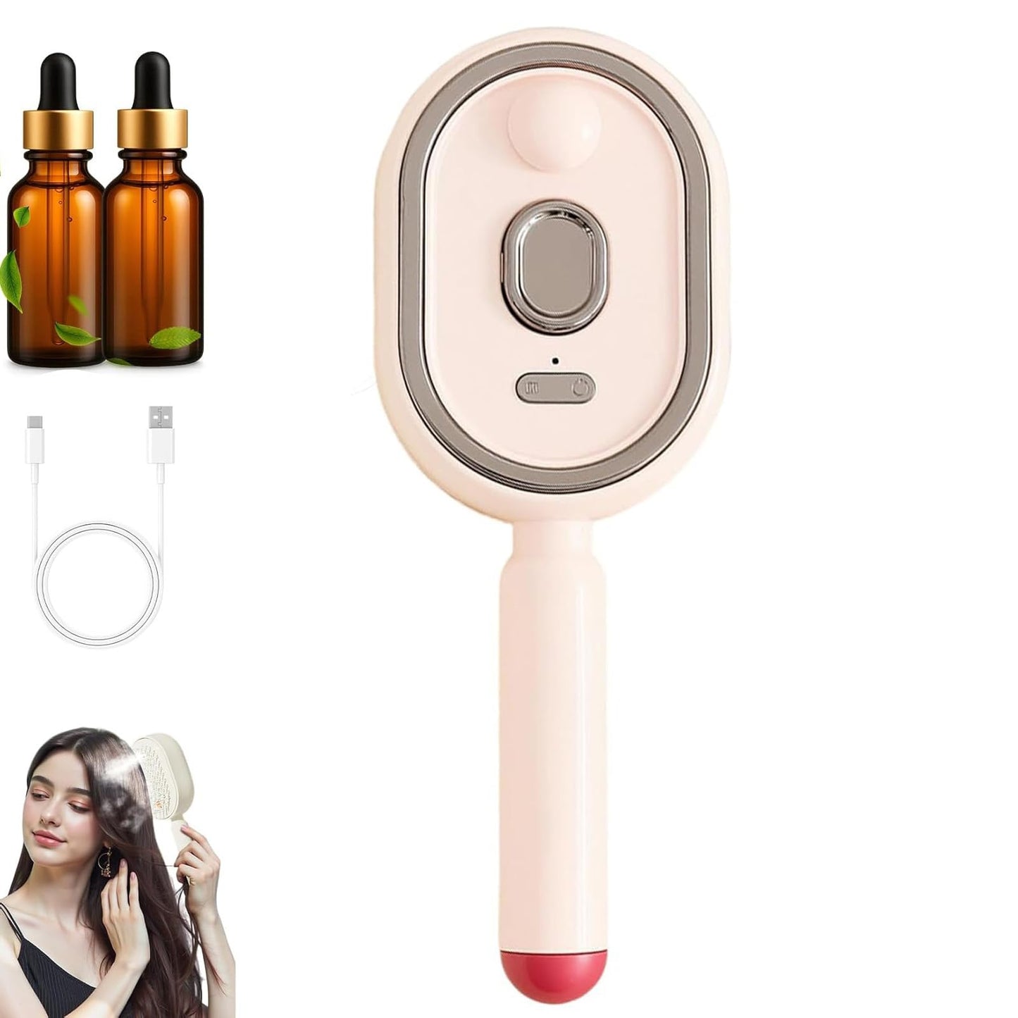 Air Cushion Massage Comb, Electric Spray, Self-Cleaning, Portable Hair Detangling Brush (Pink)