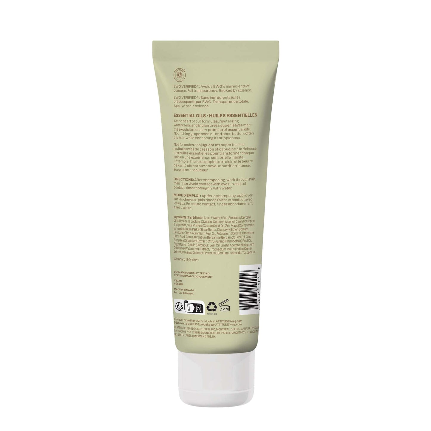 ATTITUDE Nourishing Conditioner for Dry & Damaged Hair, Essential Oils, EWG Verified, Vegan Clean Beauty Hair Care, Bergamot & Ylang Ylang, 8 Fl Oz