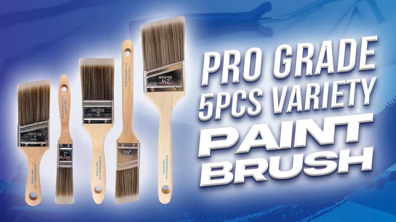 Pro Grade Paint Brushes - 5-Piece Set for Walls, Trim & Cabinets | Flat & Angle Brushes for Latex & Oil Paints