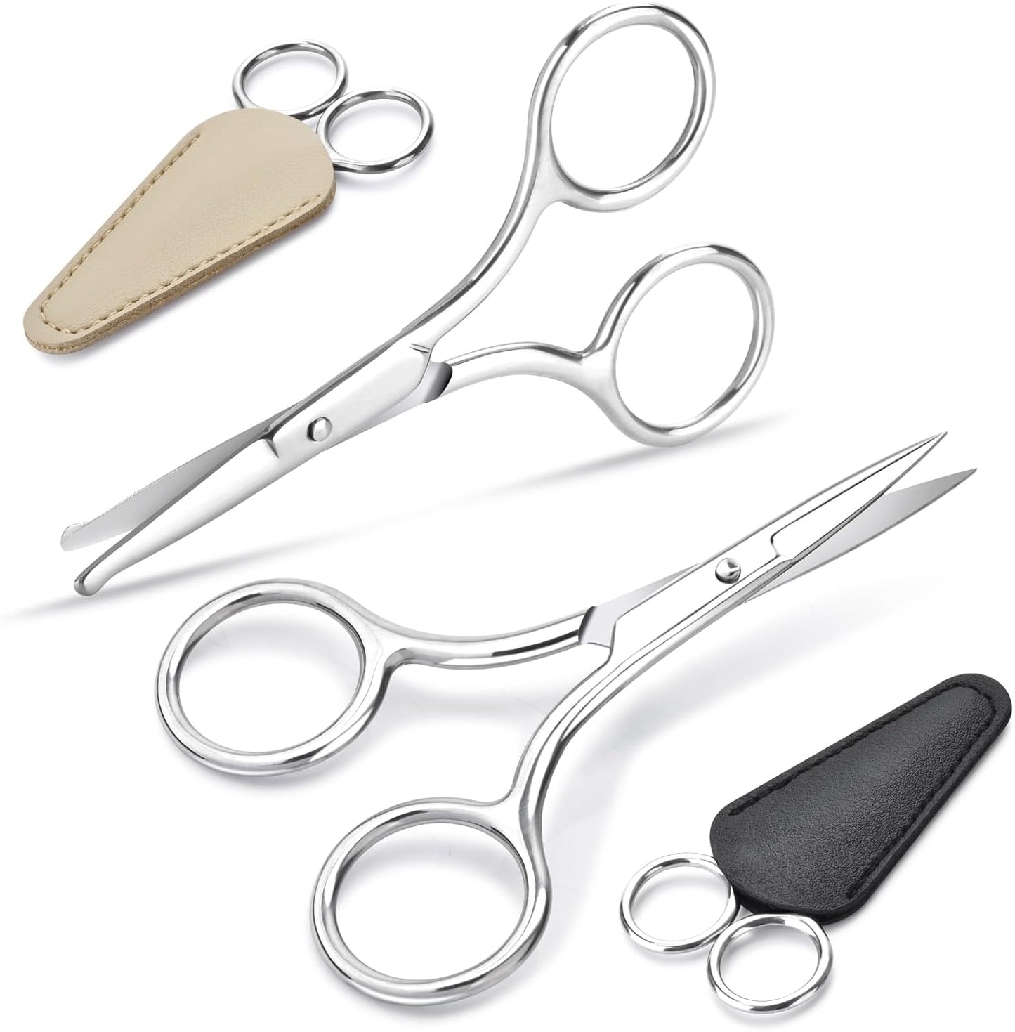Professional Eyebrow & Facial Hair Scissors - 2-Pack Stainless Steel Precision Grooming Kit | 3.5” Straight Tip for Eyebrows, Beard, Nose & Mustache