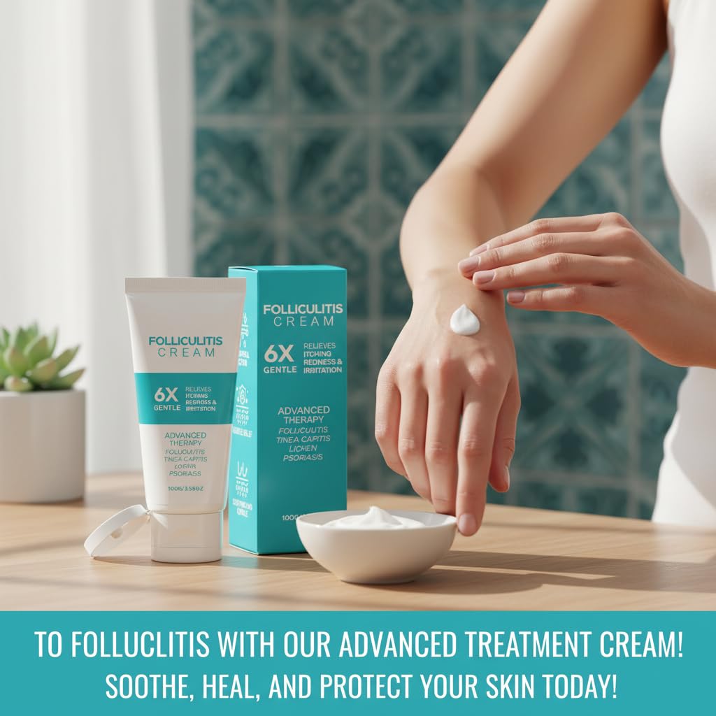 Folliculitis Cream 3.53oz (100g) – Cooling Herbal Skin Cream for Scalp, Face & Body – Helps Soothe Irritated Skin, Redness & Bumps – Fast Absorbing Daily Care, 1 Pack