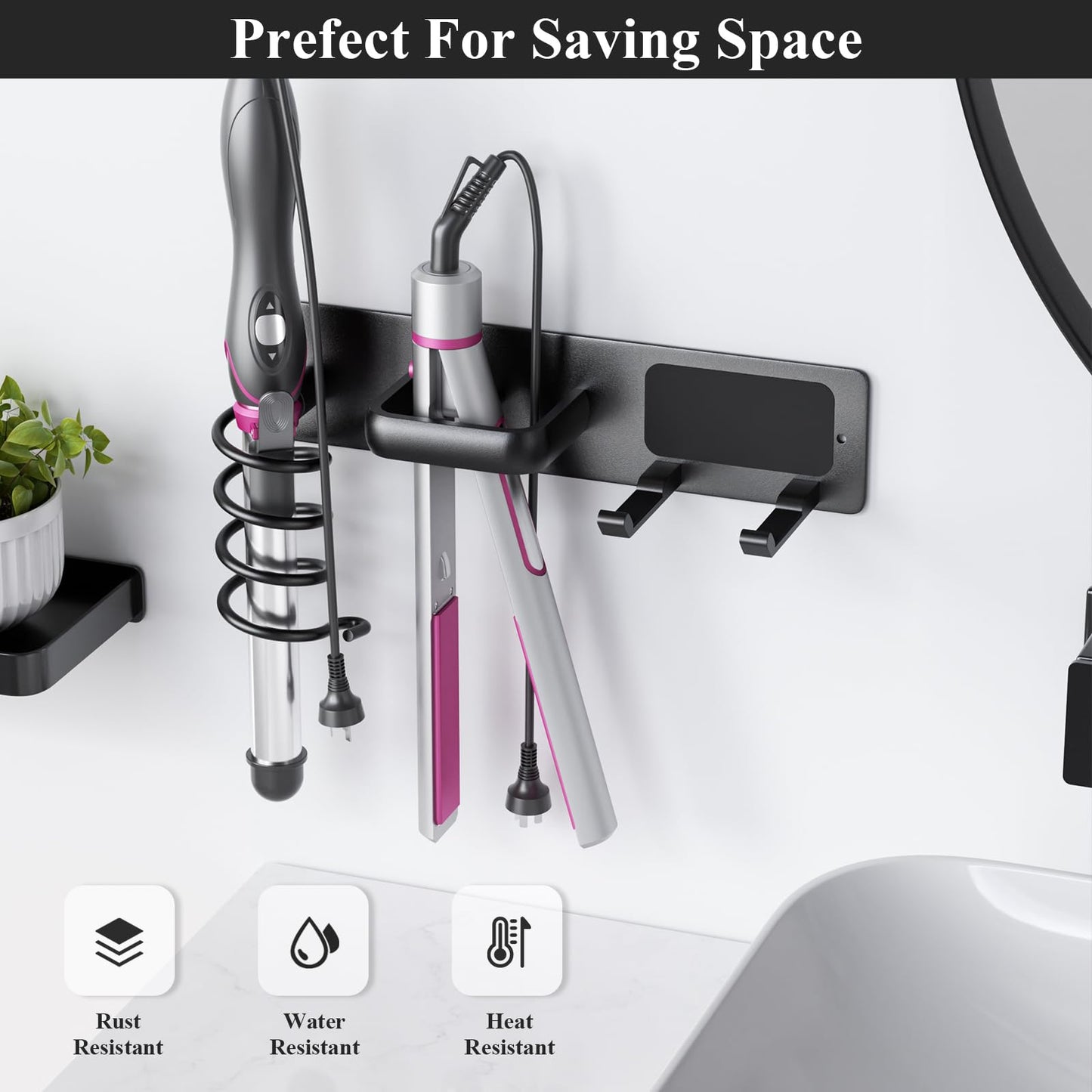 Tindbea Hair Dryer Holder Wall Mount Aluminum Alloy Hot Tools Organizer