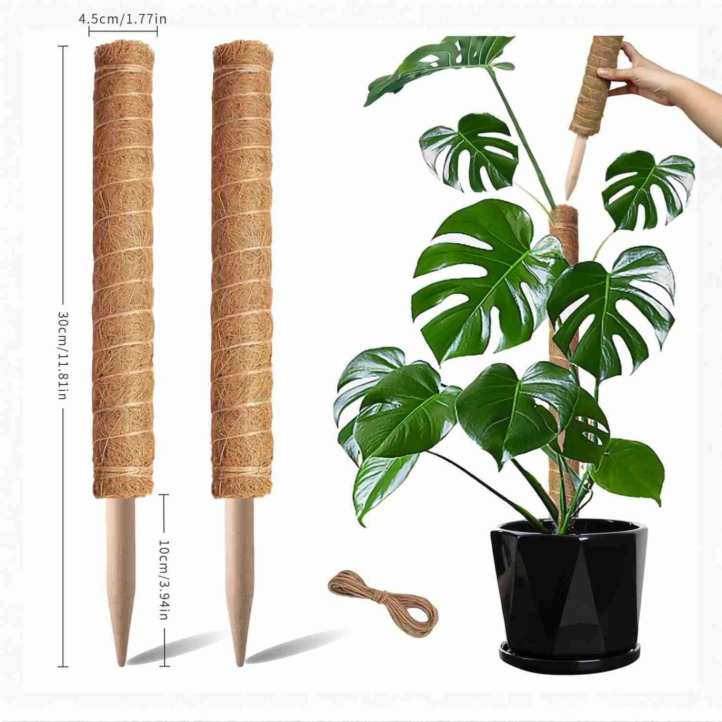 Woven Grass Columns for Climbing Plants - 2 Sets. Stackable Plant Support Columns, Made of Coconut Fiber, Suitable for Large-leaved Wisteria, Spider Plant and Indoor Potted Plants.