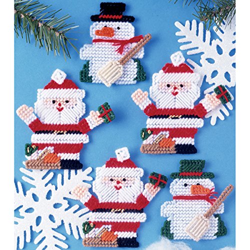 Santa and Snowman Plastic Canvas Ornament Kit - 5 Count