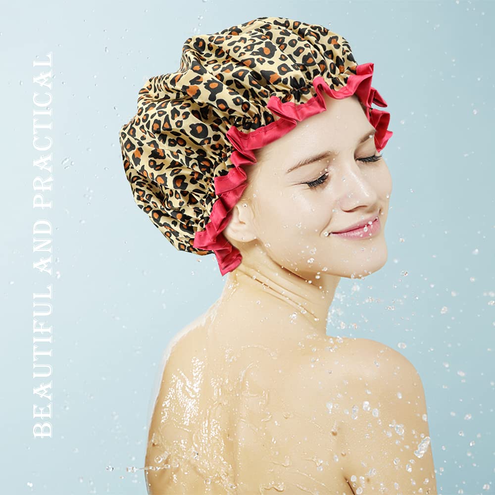 4 Pcs Shower Cap for Women Double Waterproof Layers Reusable Elastic