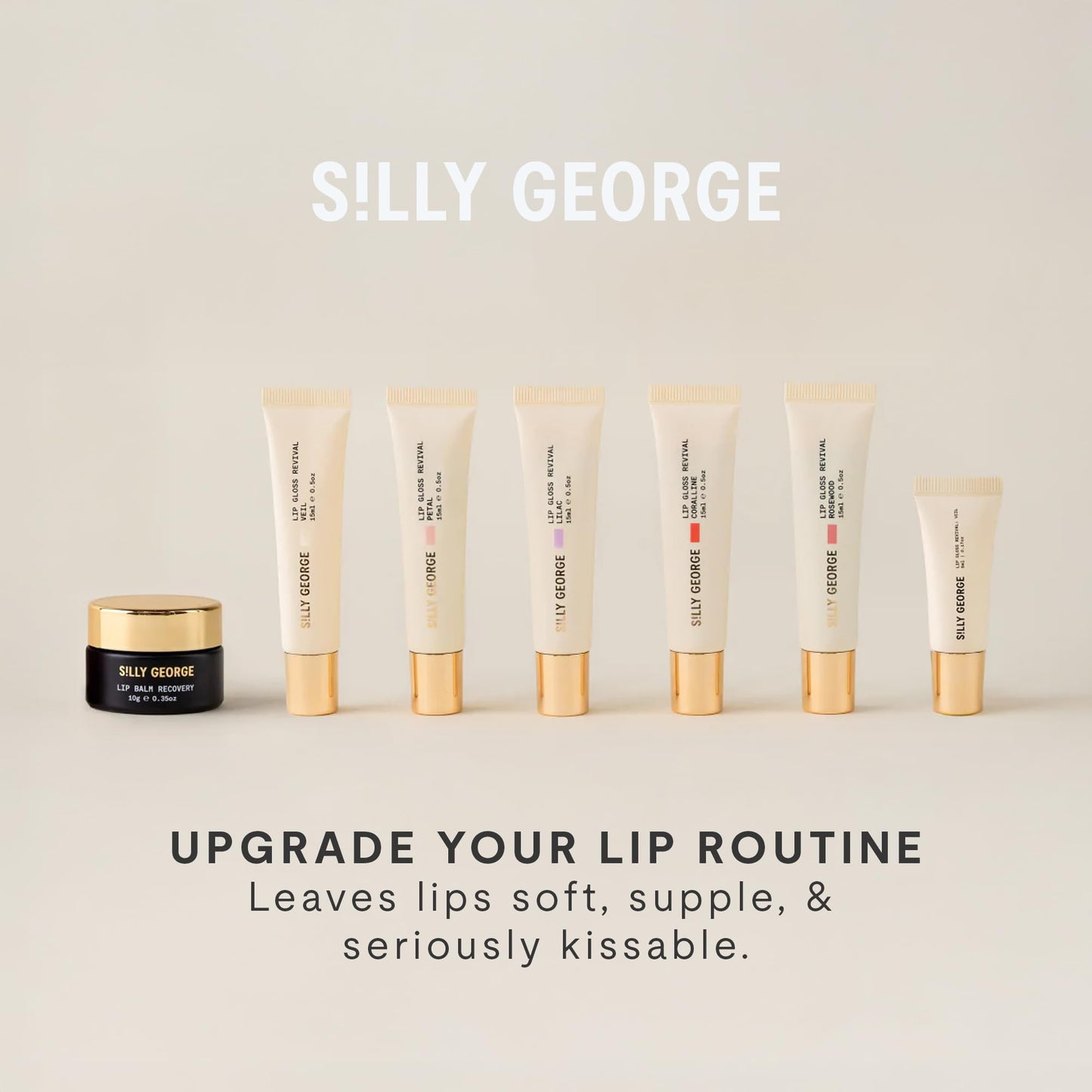Silly George Lip Gloss Revival - Glossy Hydrating Shine with Peptides, Shea Butter, & Moisturizing Argan, Macadamia, Babassu Oil for Dry Lips, Clean Beauty Products, Veil, Travel Size 5ml Tube