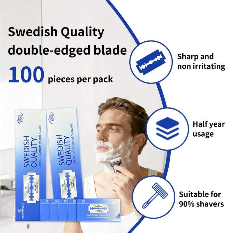 Premium Double Edge Razor Blades - 100 Pack Swedish Steel