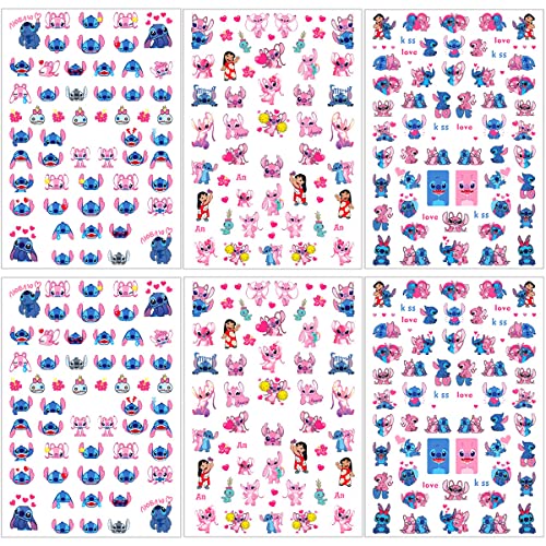 Kawaii Anime Nail Decals - 6 Sheets Cute Cartoon 3D Stickers