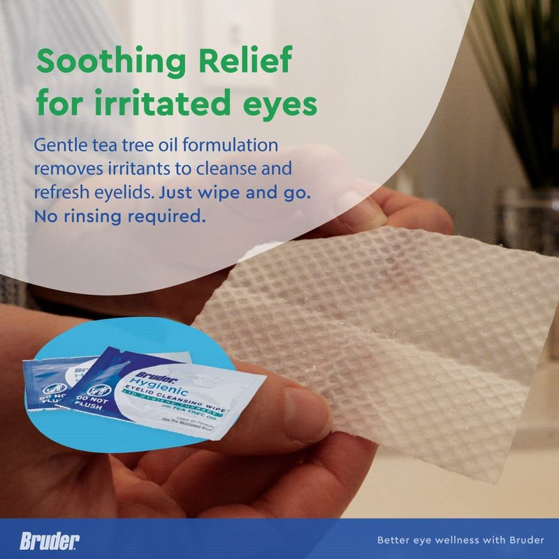 Hygienic Eyelid Cleansing Wipes - Tea Tree Oil Exfoliating Wipes | Rinse-Free, 30 Count Box