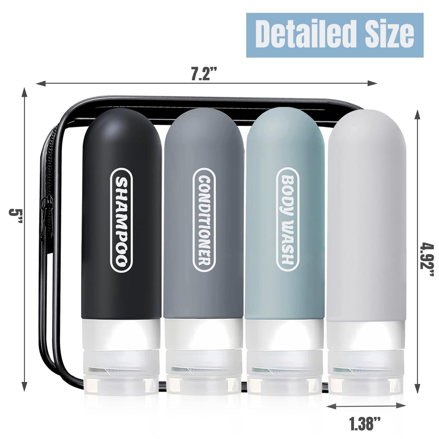 YNSHOUNA Pre-printed Silicone Travel Bottles for Toiletries 3oz