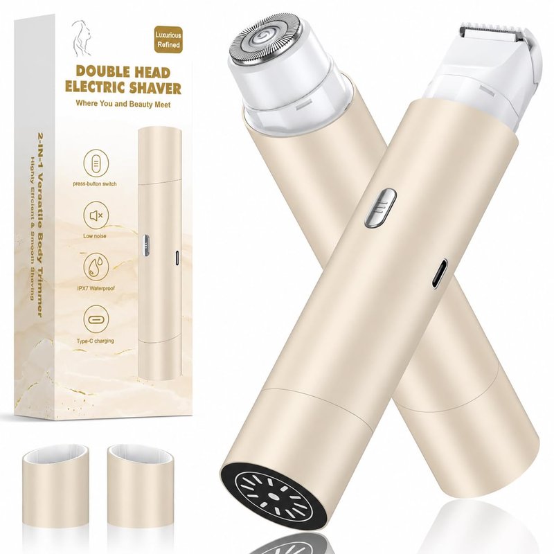 NIPOO Bikini Trimmer for Women, Dual Head Face Shaver Body Hair Trimmmer, IPX7 Waterproof Womens Electric Razor for Legs, Light Champagne