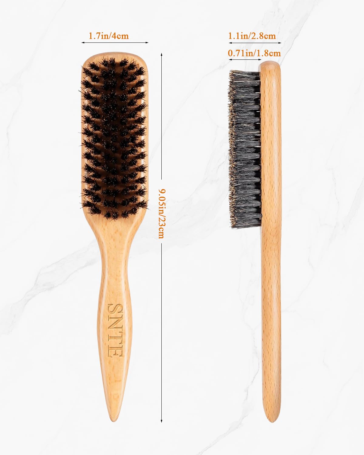 Boar Bristle Hair Brush - Natural Peach Wood Handle | Restores Shine, Controls Frizz, Smooths Flyaways | Ideal for Sleek Ponytails & Beard Grooming