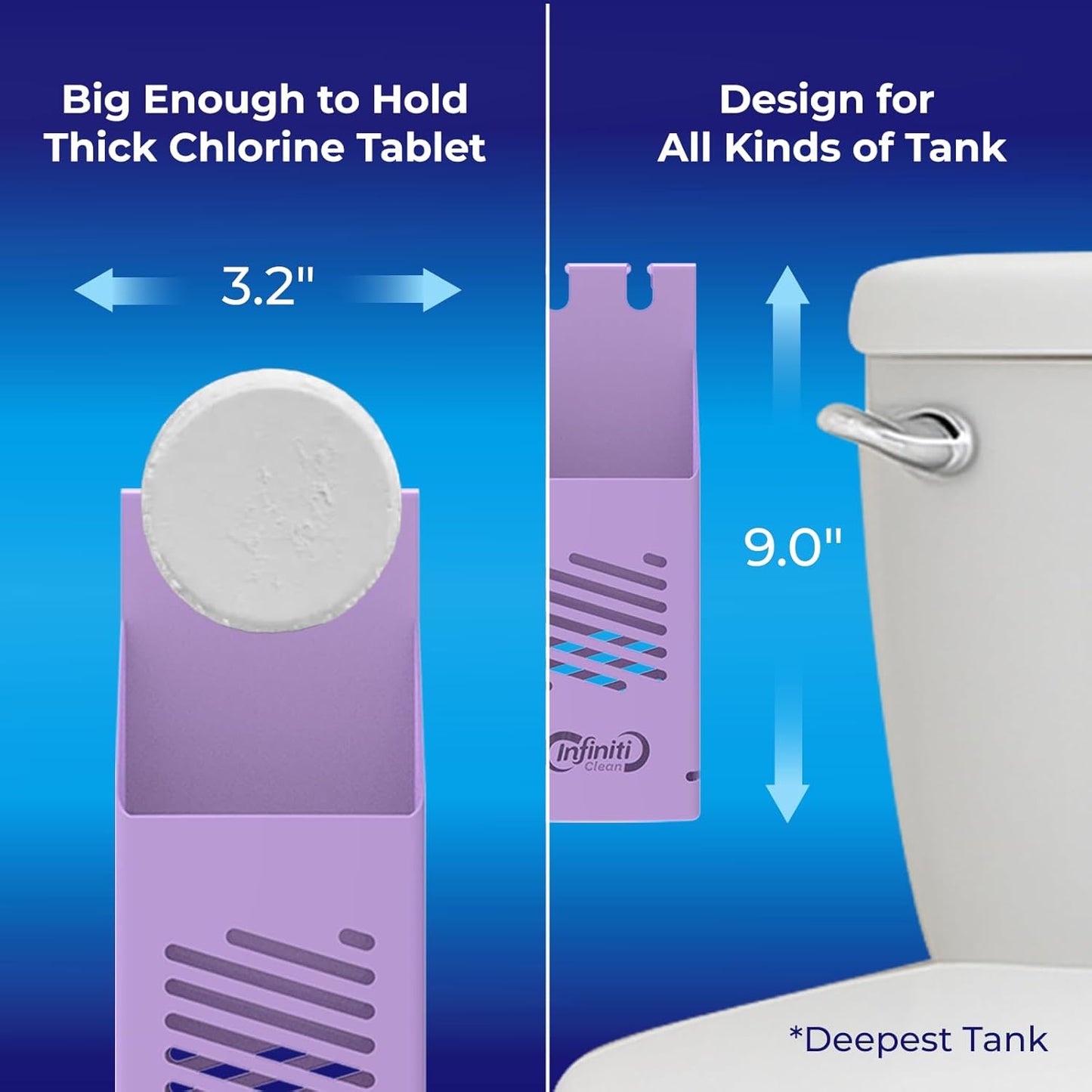 Toilet Tank Tablet Holder | Blue Toilet Bowl Tablets Included - Prevent Flapper Jams & Extend Cleaner Life (8.97 x 3.22 x 2.25 Inch)