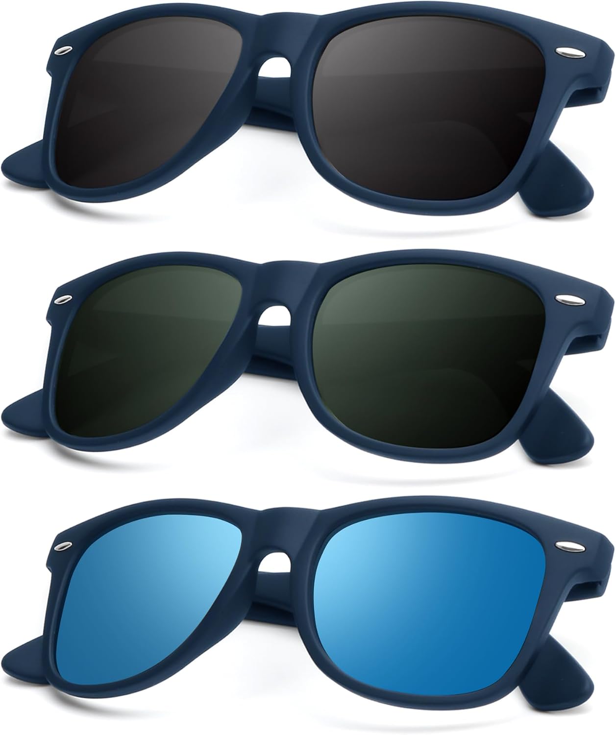 KALIYADI Polarized Sunglasses - Matte Finish, UV Blocking, Color Mirror Lenses | 3-Pack for Men & Women