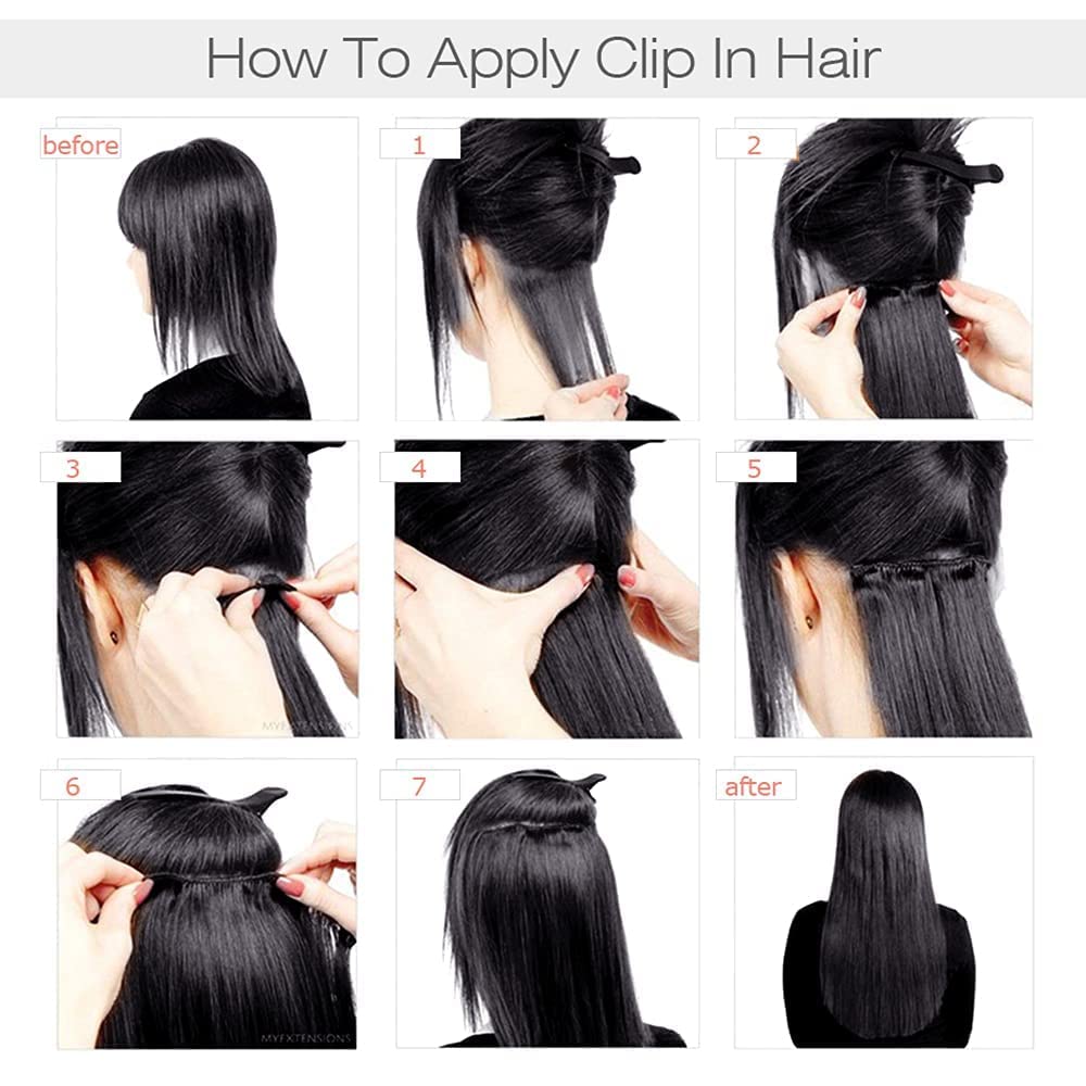 Mihugass Straight Clip In Hair Extensions Human Hair #1B Natural Color Clip Ins Real Human Hair Soft Smooth Blendable Hair Extensions for Black Women 16 Inch 8Pcs 120 Grams/Pack