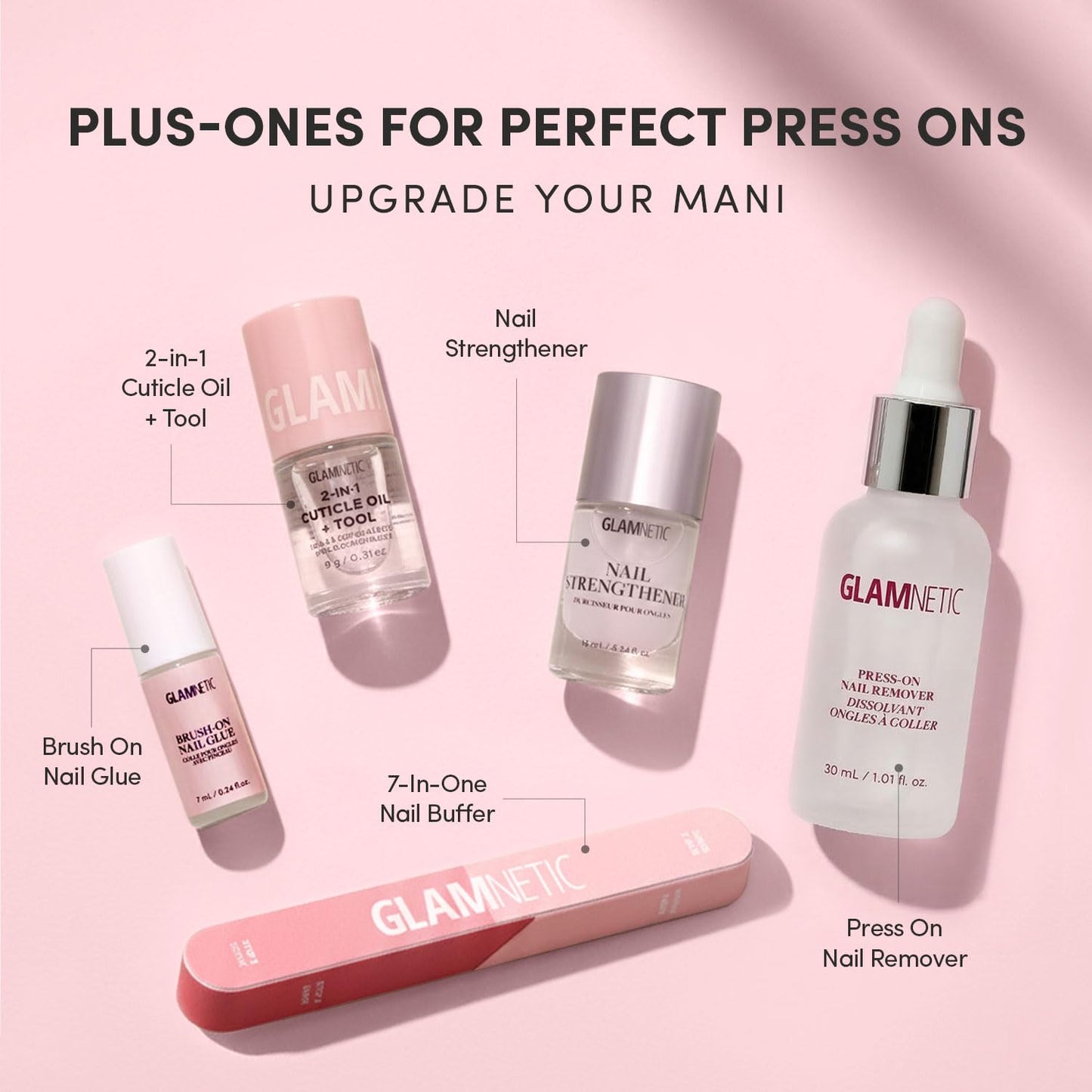 Glamnetic Quick Press Mani - Peel and Stick Almond Extra Short Nails | Mess-Free Salon Quality | 30 Nail Kit in 15 Sizes