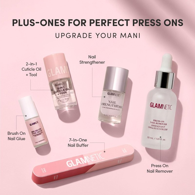 Glamnetic Quick Press Mani - No Glue Press On Nails, Just Peel and Stick, Oval Extra Short Nails, Mess Free, Salon Quality Stick On Nails, Sparkly Moss | in 15 Sizes - 30 Nail Kit
