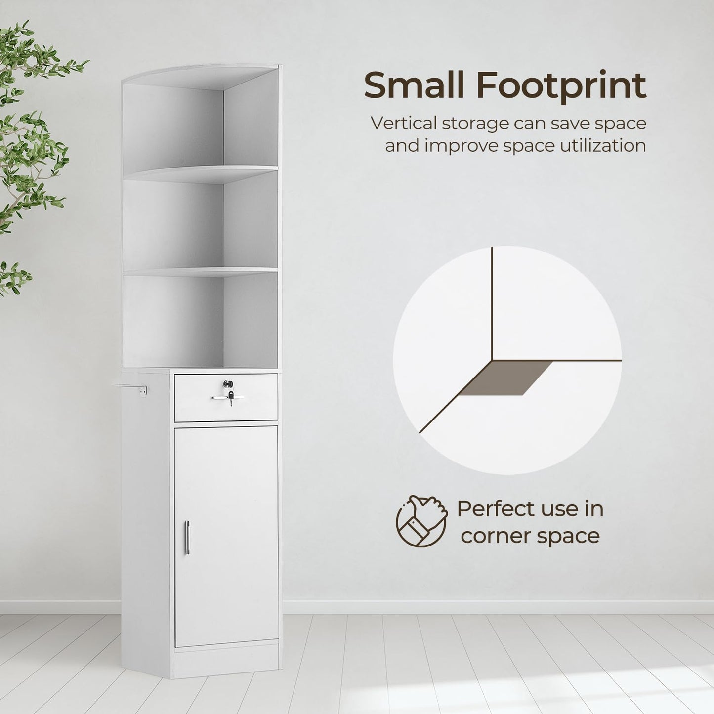 Winado Salon Corner Storage Cabinet, Wall Mount Station with Locking Drawer