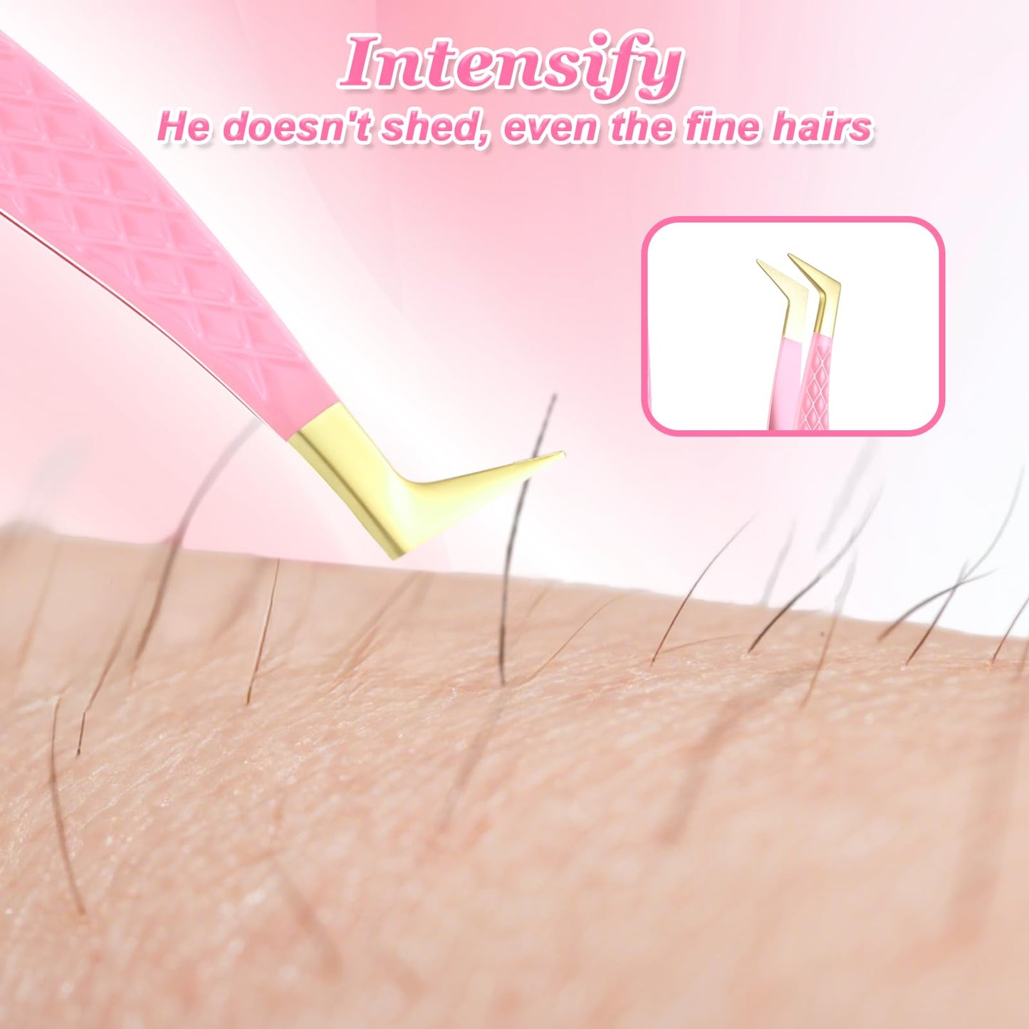 2 Pcs Professional Lash Tweezers Set, Eyelash Cluster Extension Tools Fiber Tip Women Lash Eyelash Eyebrow Tweezers with Bent and Straight Tips, Non-Slip Grip for Volume Classic Lashes (Pink)