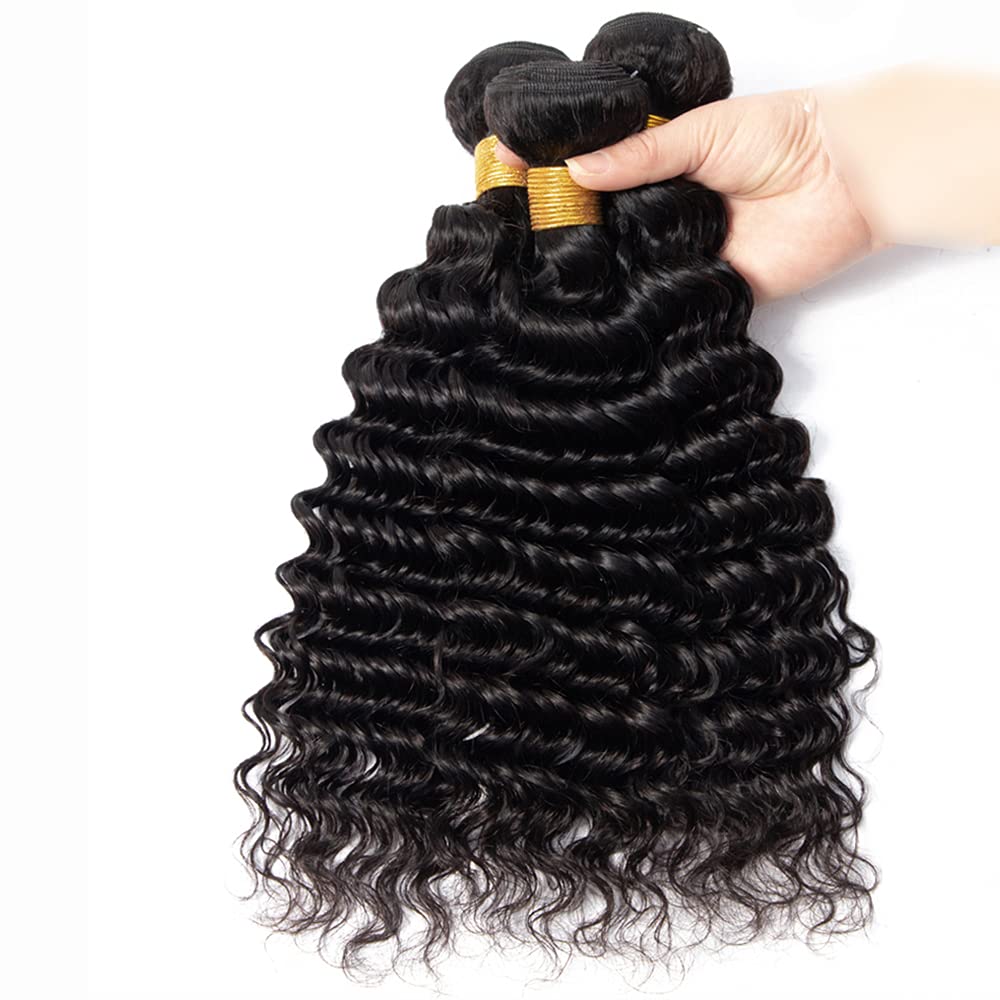 Human Hair Bundles #1B Natural Color Water Wave Bundles 16 18 20 Inch Unprocessed Brazilian Virgin Hair 3 Bundle 50 Gram Per Bundle Deals Quick Weave Hair Extensions