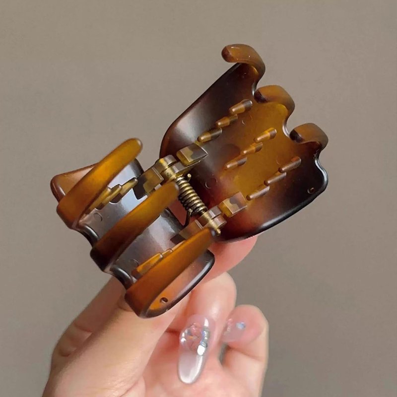 High Ponytail Hair Claw Clips - 3Pcs Non-Slip Acrylic Shark Clips | Strong Hold for Thick/Thin Hair - Chocolate Brown, Black, Amber Brown