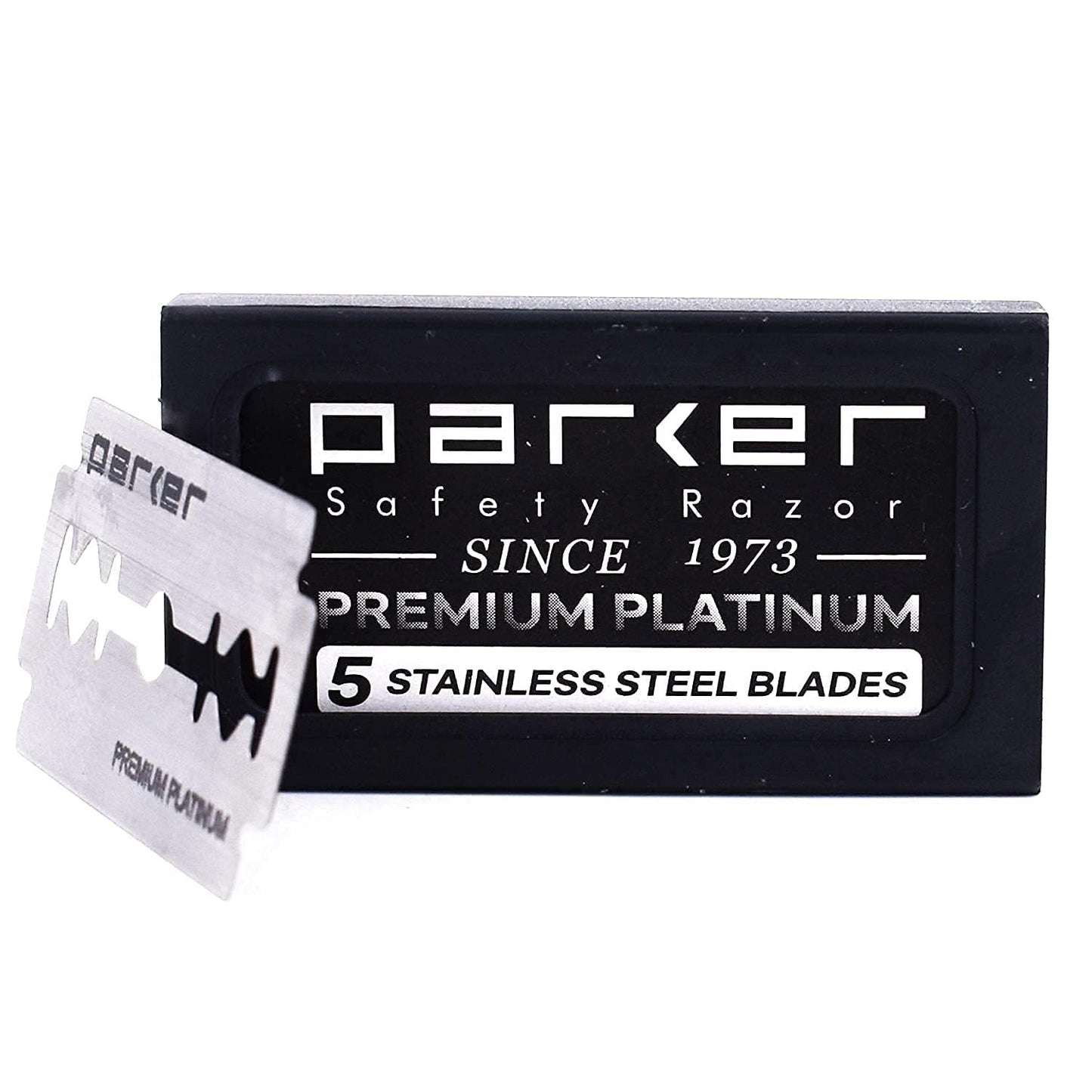 Parker 82R Heavyweight Double Edge Butterfly Safety Razor Set - Includes Badger Shave Brush, Chrome Stand and 5 Premium Platinum Razor Blades