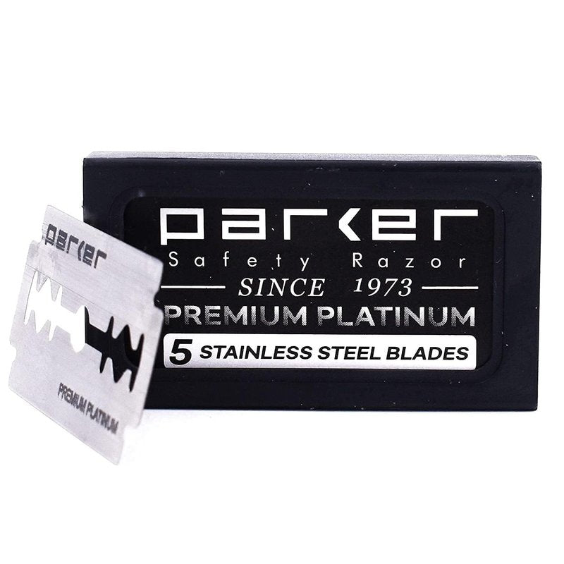 Parker 82R Heavyweight Double Edge Butterfly Safety Razor Set - Includes Badger Shave Brush, Chrome Stand and 5 Premium Platinum Razor Blades