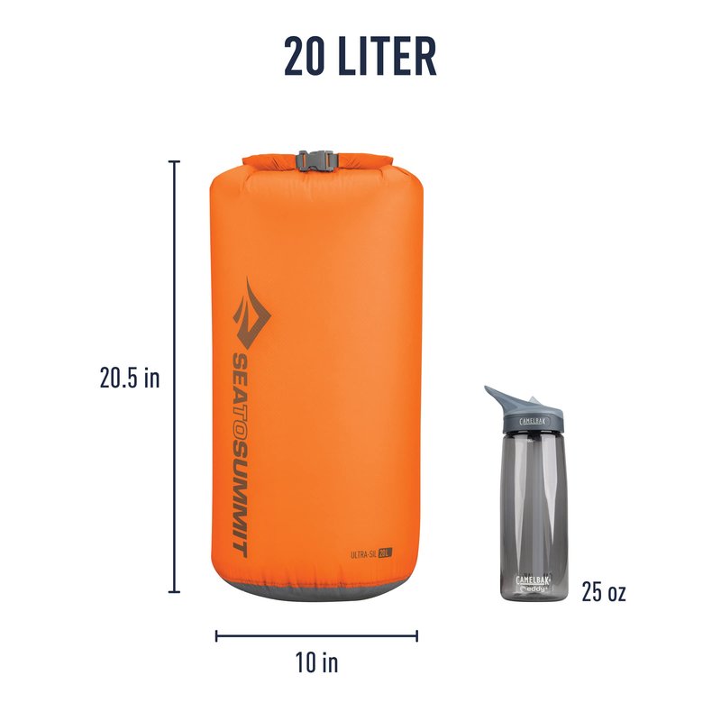 Sea to Summit Ultra-Sil Dry Sack, Ultralight Dry Bag, 20 Liter, Orange