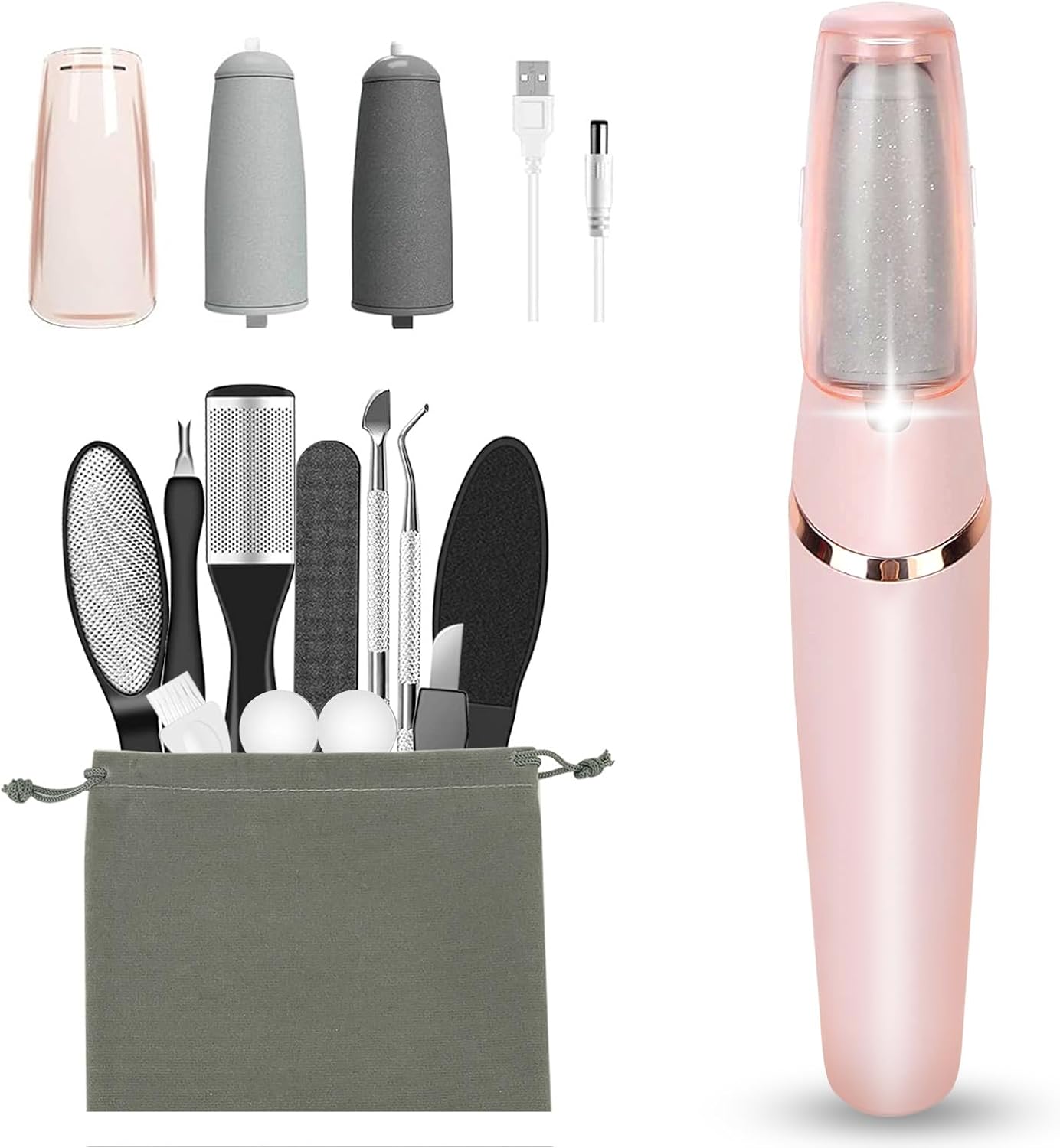 Electric Callus Remover - Rechargeable Pedicure Kit with 12 Tools | Smooth Feet & Remove Dry Skin (White)
