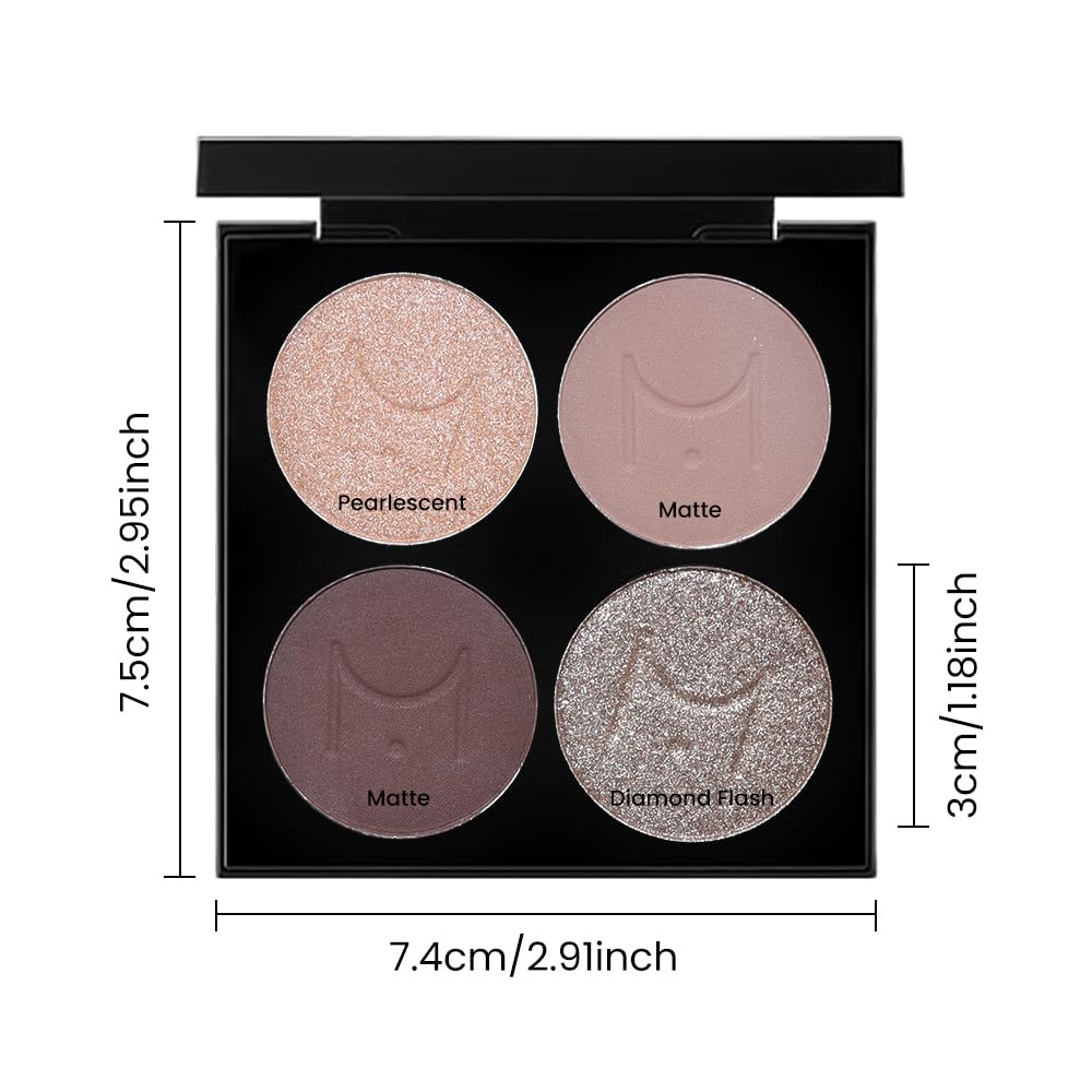 Nude Eyeshadow Quad Palette - High Pigment Mini Makeup with Champagne, Dusty Pink, Plum, and Mauve | Travel Size with Mirror