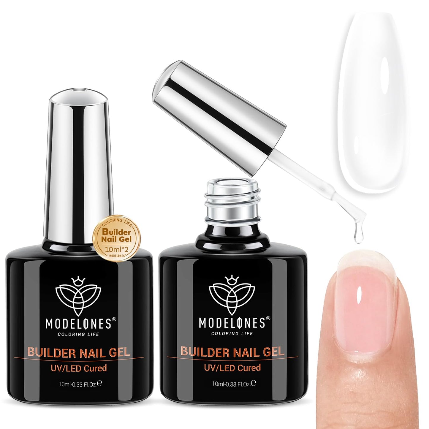 Modelones Builder Rubber Gel Base Coat - Nude Pink Glitter Nail Polish for Strengthening and Apex Building | Long-Lasting UV Manicure