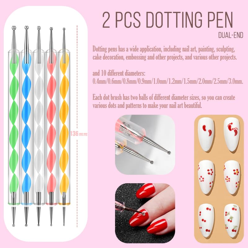 Nail Art Brushes Set - 29PCS Dotting Tools & Palette Kit for Gel Polish | Detail Design Pens for Nail Drawing