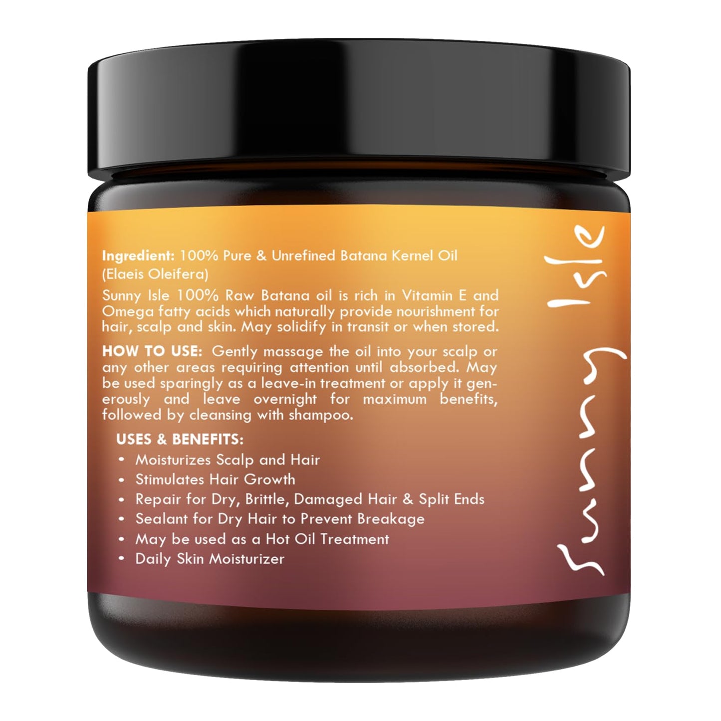 Sunny Isle Batana Oil - Raw & Pure, From Honduras, Promotes Hair Growth & Thickness - 4 Fl Oz