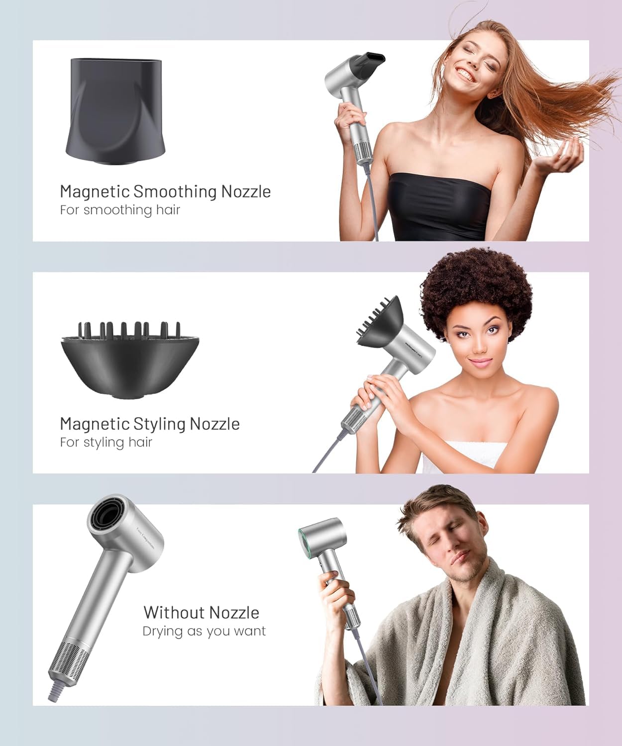 Cosy Companions High-Speed Ionic Hair Dryer, 150000 RPM Brushless Motor for 2-5Min Fast Drying, Low Noise Blow Dryer Reduces Frizz & Heat Damage, Lightweight Hair Dryer with Diffuser & Nozzle, Silvery