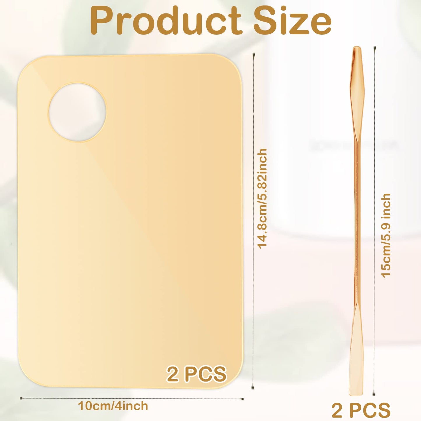 CANIPHA 2Pcs Acrylic Makeup Mixing Palette with 2 Pcs Makeup Spatula, Gold Foundation Mixing Tray Cosmetic Palette Mixer for Foundation, Eyeshadow, Lipsticks, Nail Art