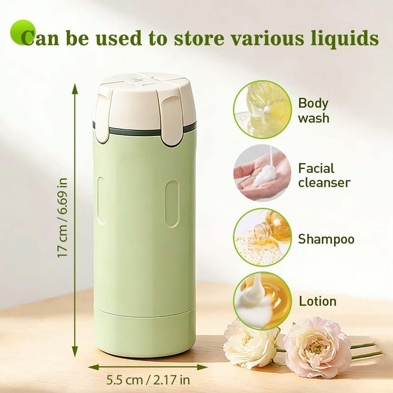 Travel Toiletry Dispenser Bottle Set - 4 in 1 Portable Containers for Shampoo, Lotion & Conditioner | 30ML/60ML, Green