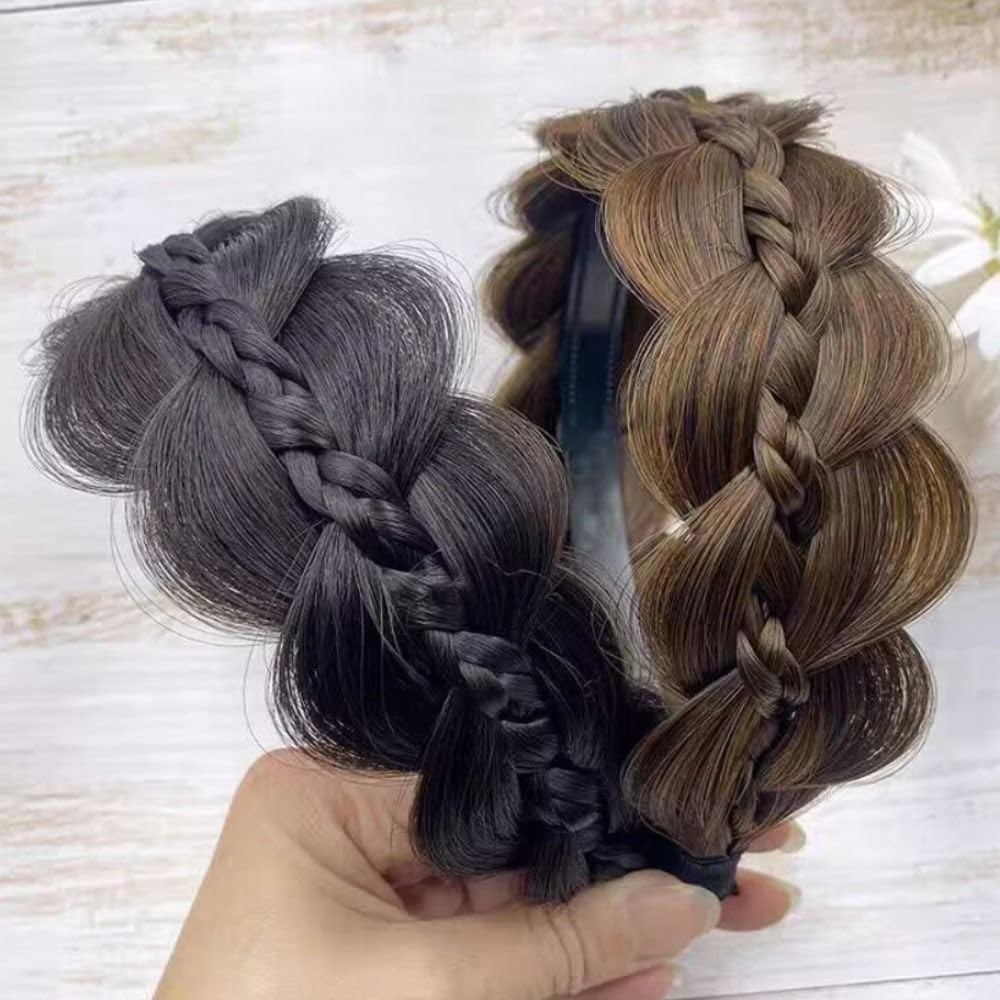 Twisted Wig Headband Trendy Headwear Hair Accessories Clips in Fishbone Braid Headband Non-slip Women(Light Brown)