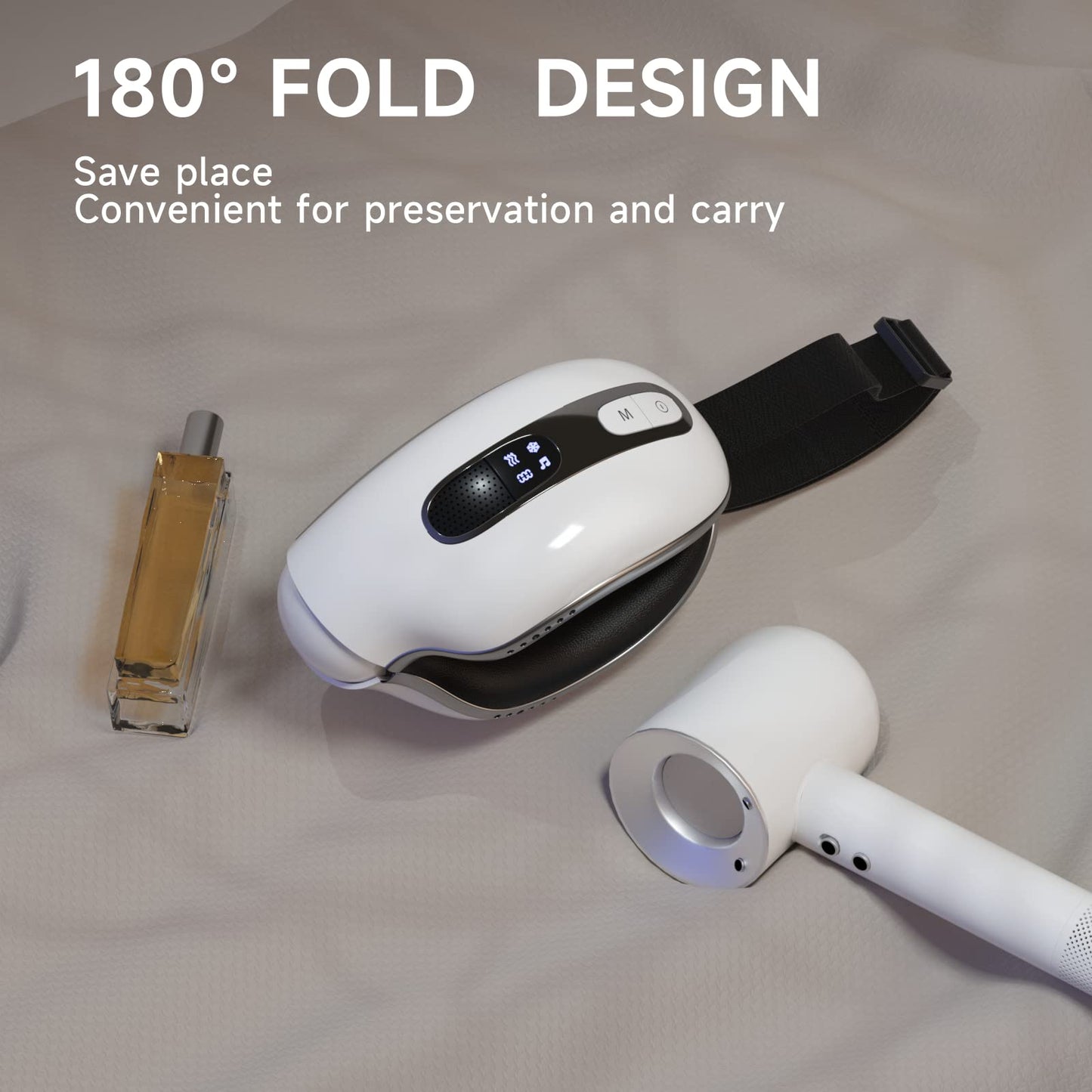 fmlave Eye Massager with Heat and Cooling for Migraines, Dry Eyes, Dark Circles, Rechargeable Bluetooth Music Cold Heated Eye Massager Improve Sleeping - Gifts for Women and Men (White)